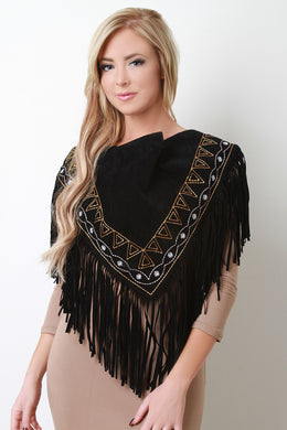 Embroidered Fringe Suede Triangle Scarf - visitors