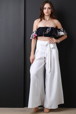 Pleated Waist-Tie Wide Leg Pants - visitors