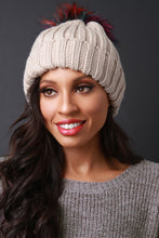 Colored Faux Fur Pompom Cuff Beanie - visitors