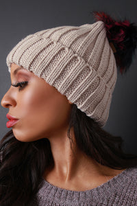 Colored Faux Fur Pompom Cuff Beanie - visitors