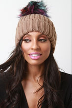 Colored Faux Fur Pompom Cuff Beanie - visitors