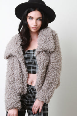 Shaggy Faux Shearling Button Up Jacket - visitors