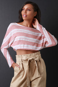 Crop Striped Dolman Sleeve Top - visitors