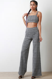 Glen Plaid Crop Top with Palazzo Pants Set - visitors