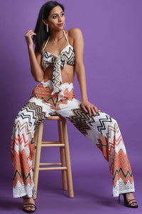 Chevron Crochet Bandeau Top with Palazzo Pants Set - visitors