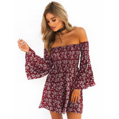 Fashion Summer Dress 2017 Women New off shoulder Short Beach Wear Casual Flare Sleeve Evening Party Mini Dresses vestidos bordad - visitors