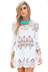 Malibu Beach, White Crochet Beach Tunic - visitors