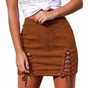 Malibu Casual, Lace Up Faux Leather Suede Pencil Skirt - visitors