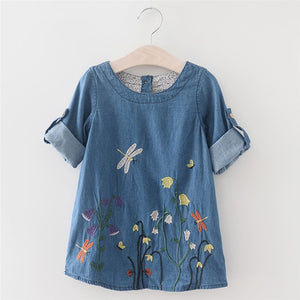 Flower Child, Embroidered Cotton Denim Dress - visitors