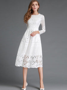 Hollow Long Sleeve Women's Lace Dress - visitors