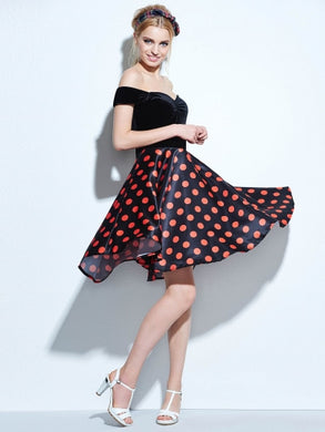 Vintage Malibu, Slash Neck Polka Dot Dress - visitors