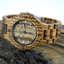 Men's Natural Wooden Wristwatch Wood Watch Quartz with Date + Box - visitors