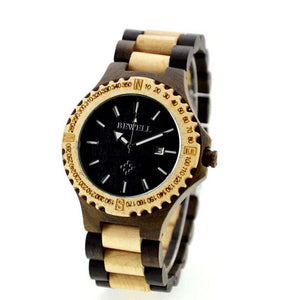 Men's Natural Wooden Wristwatch Wood Watch Quartz with Date + Box - visitors